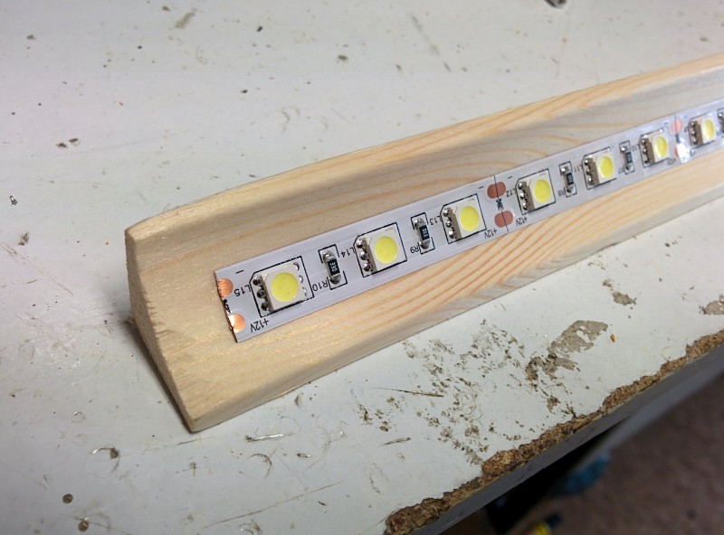 LED strip on wood